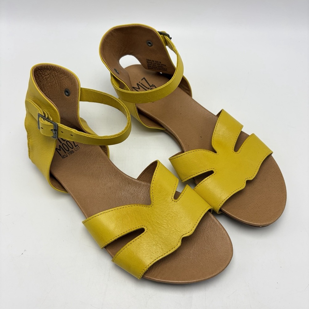 Miz Mooz Annalise Sandal Ankle Strap Womens 7.5 Yellow Leather EU 38 Casual